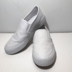 Taos Women’s White Canvas Classic Double Vision Slip On Shoes Sz 8
